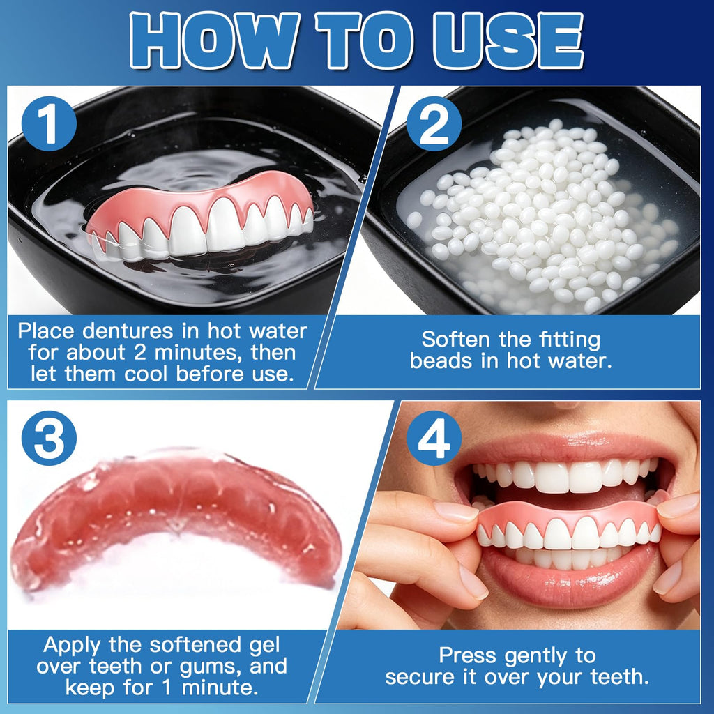Moldable False Teeth Dentures Set with Dental Adhesive Beads K368