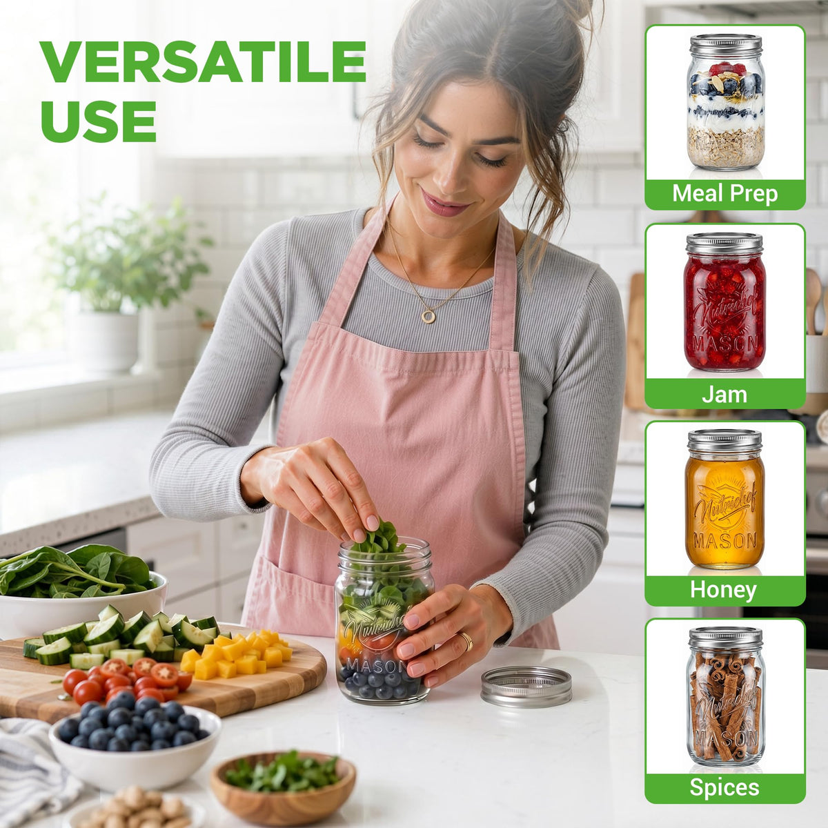 8-Pack 16 oz Glass Mason Jars with Lids S187601