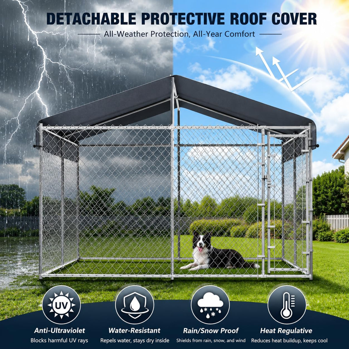10x10ft Extra Large Heavy-Duty Chain-Link Dog Kennel with Roof J8438