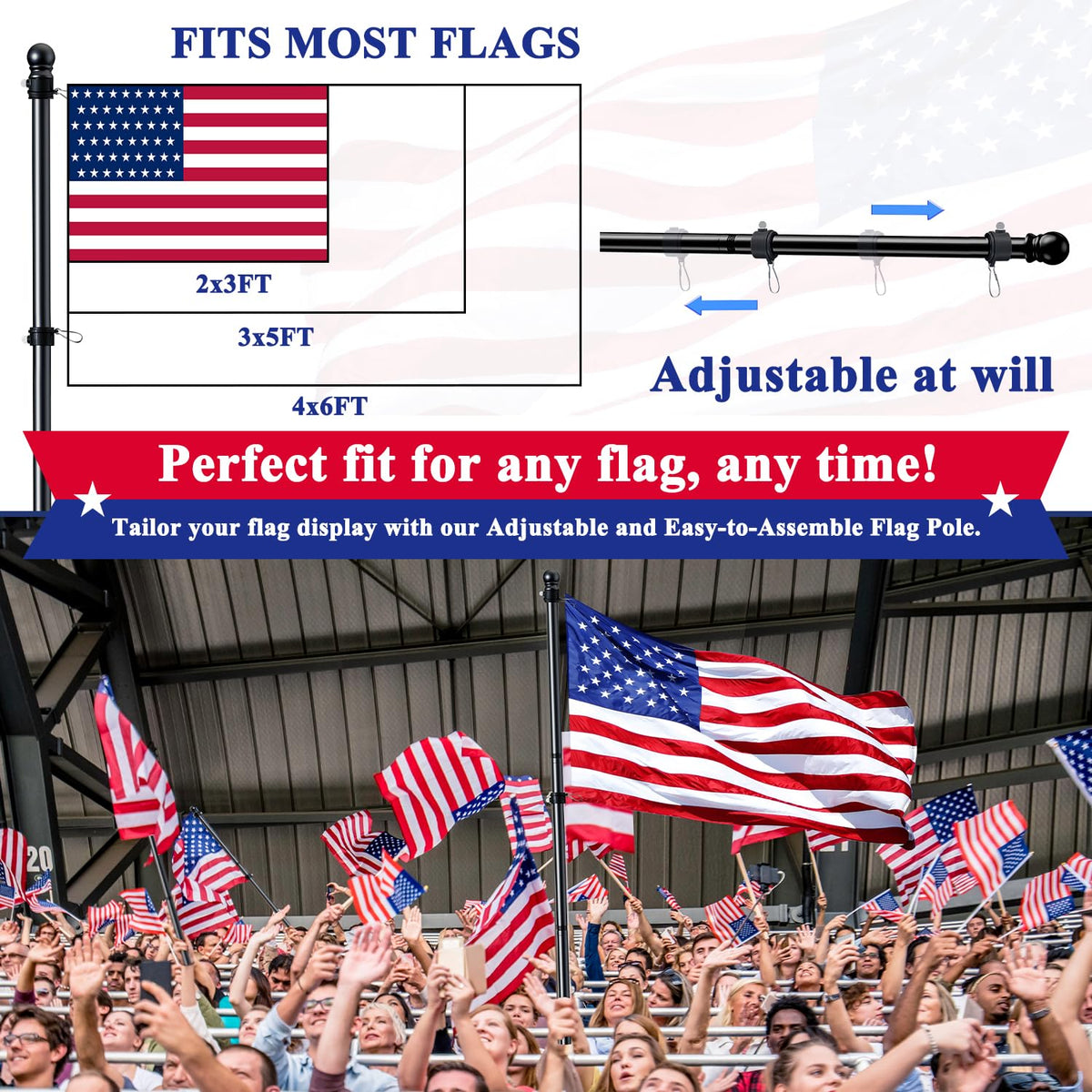 Tangle Free Stainless Steel Flag Pole Kit with Bracket I932