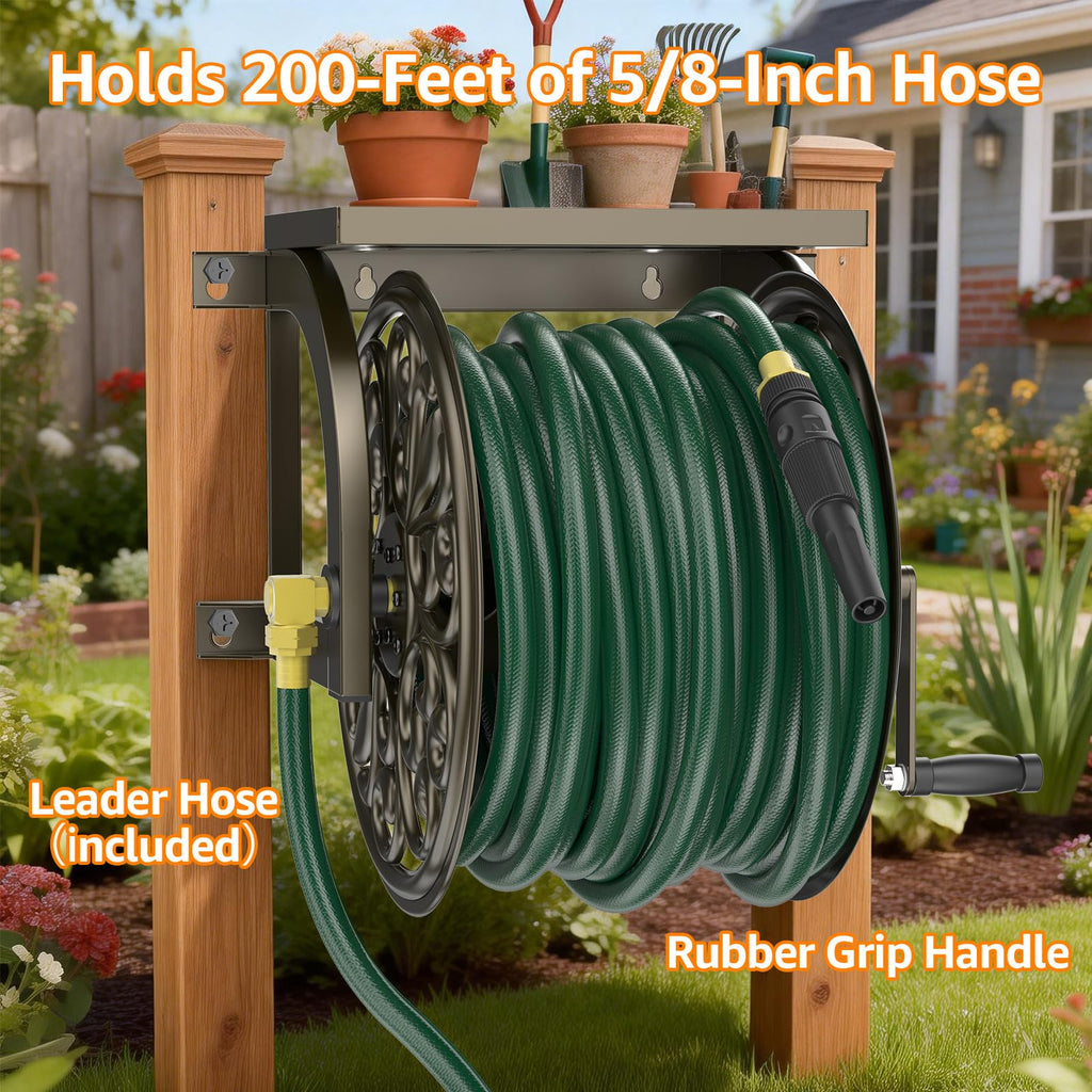 Wall Mount Garden Hose Reel, Holds 200-Feet of 5/8-Inch Hose M5833