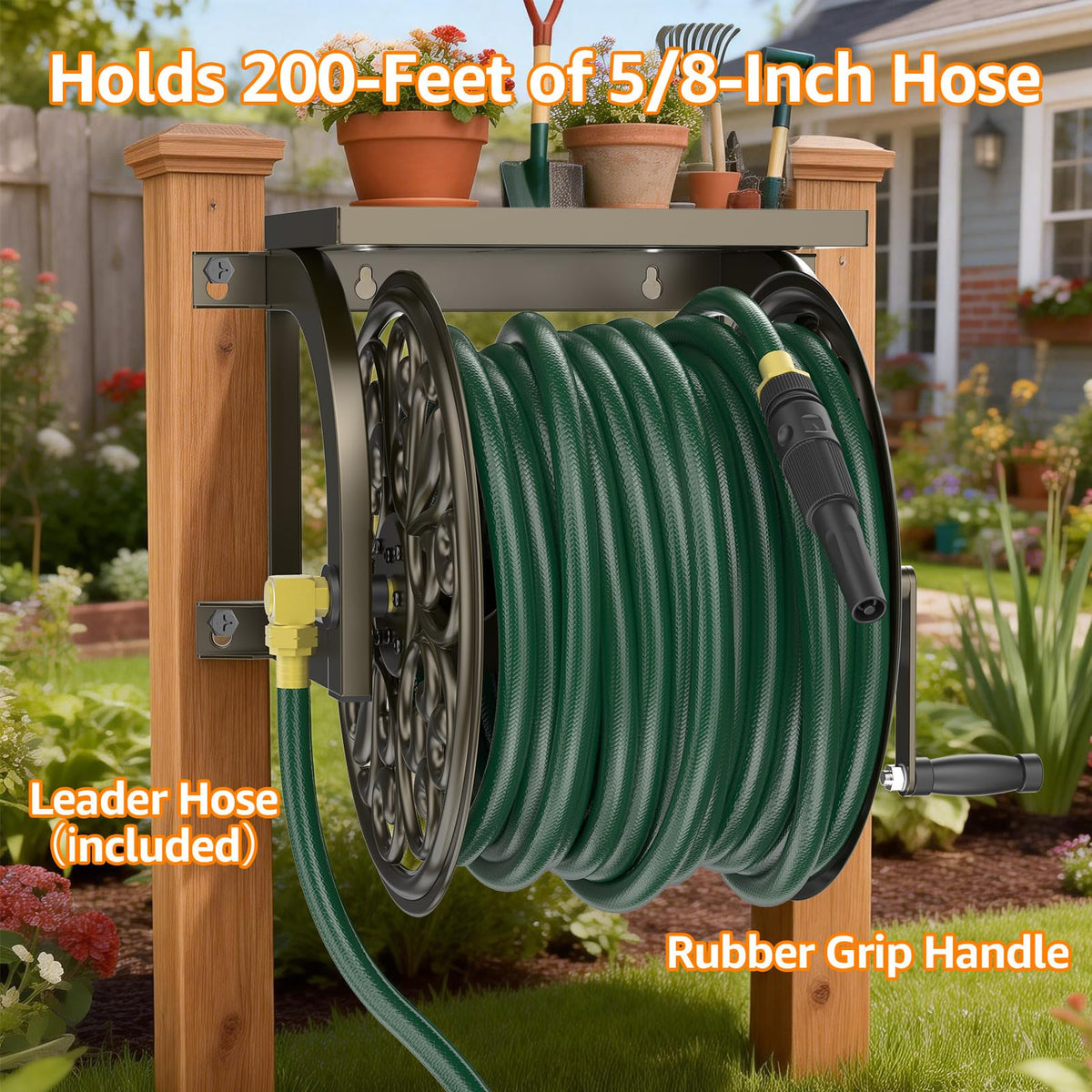 Wall Mount Garden Hose Reel, Holds 200-Feet of 5/8-Inch Hose M5833