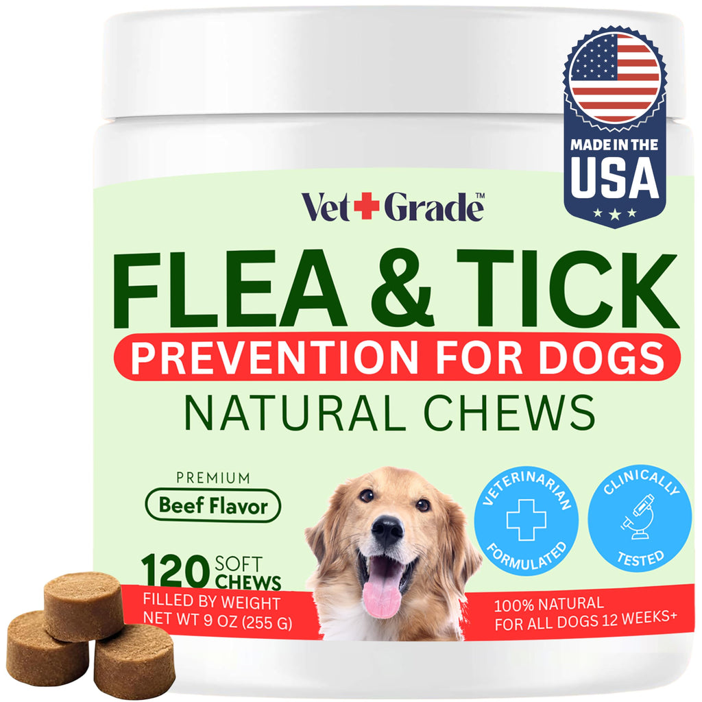 Chewable Flea and Tick Prevention for Dogs 120 Chews Beef J965