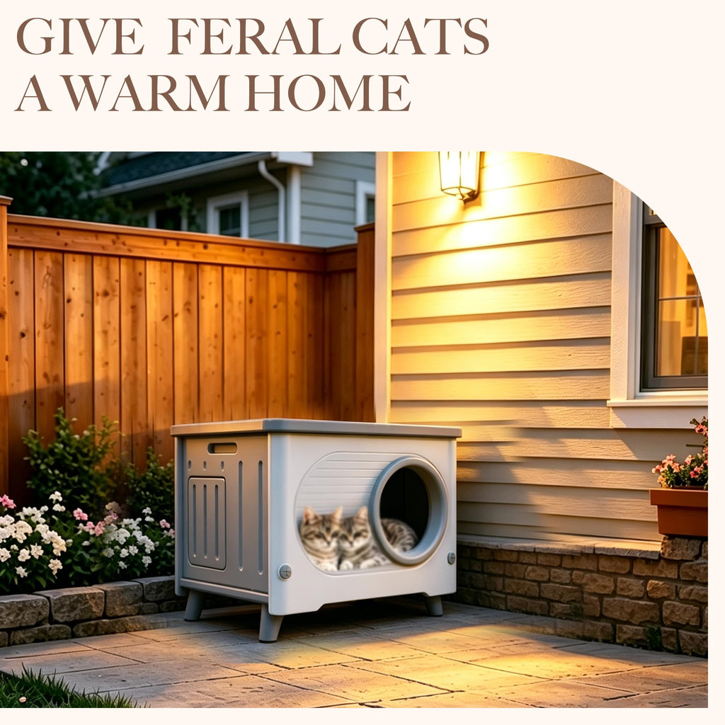 Weatherproof Outdoor Cat House with Escape Door M76160