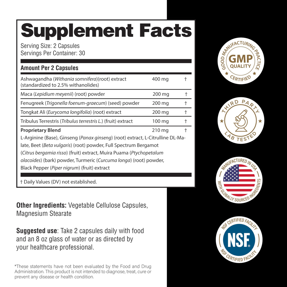Maca Root Fenugreek Ashwagandha L-Arginine Ginseng Muira Puama Herbal Supplement 60 Capsules W15629
