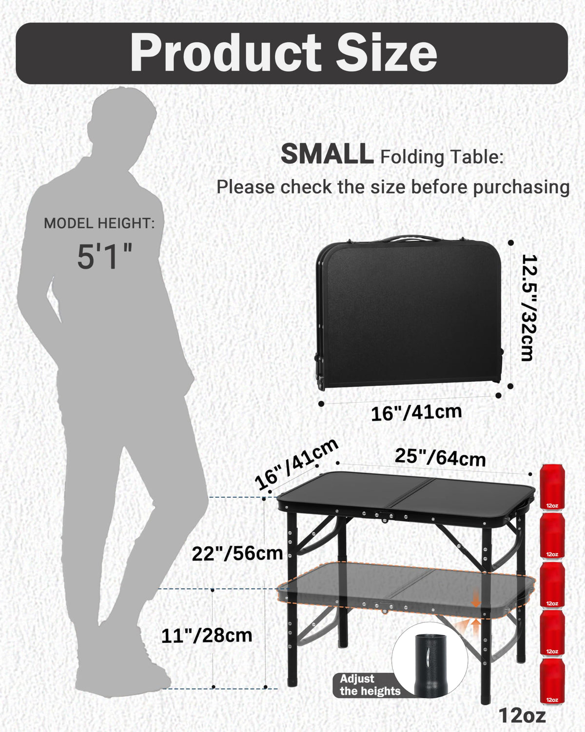 Small Portable Folding Camping Table with Handle, Black T739608