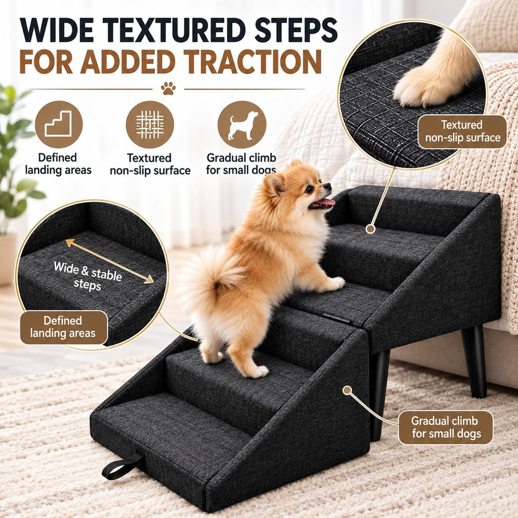 Foldable Dog Stairs Ottoman 2 in 1 Storage Pet Steps E40074