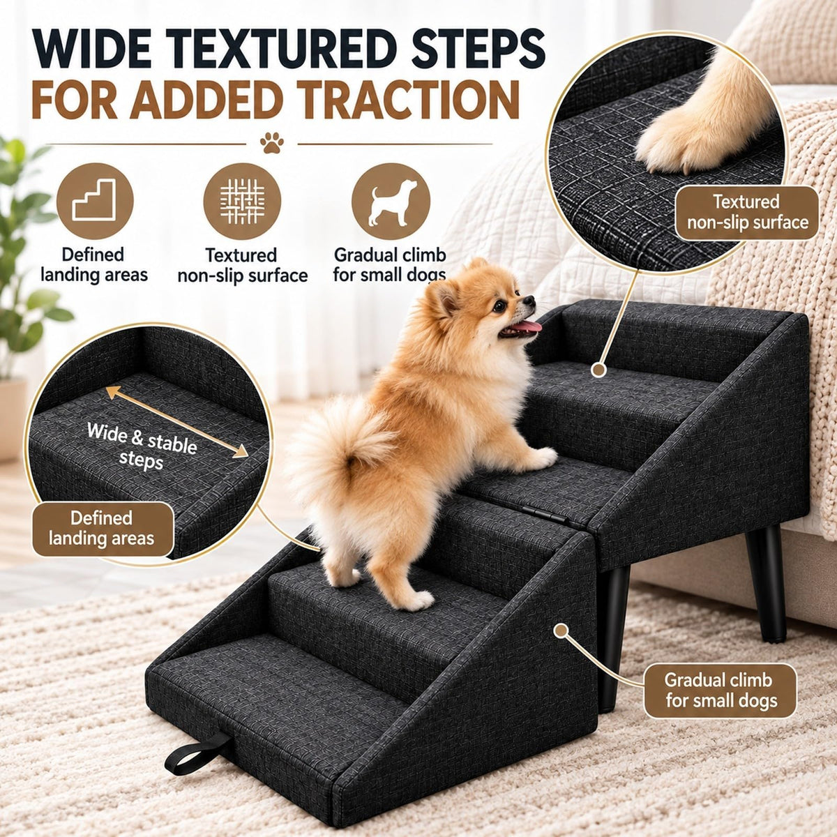 Foldable Dog Stairs Ottoman 2 in 1 Storage Pet Steps E40074