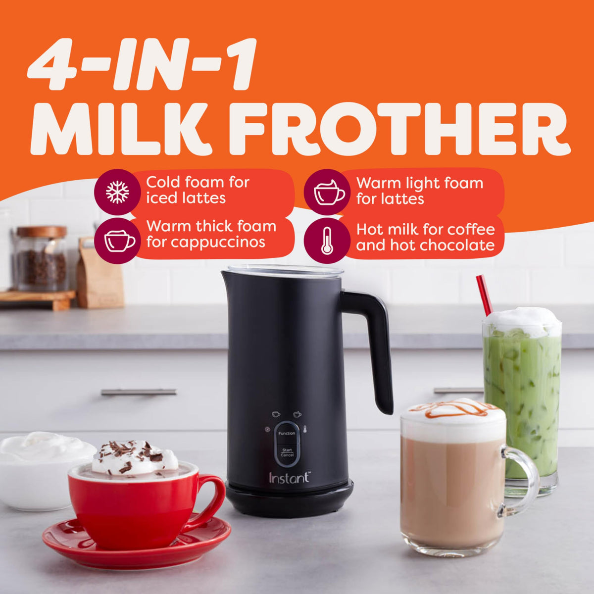 4-in-1 Milk Frother, 10 oz, Black R438