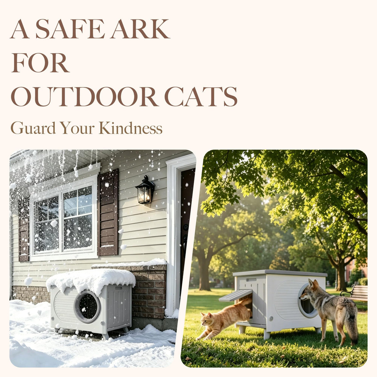 Weatherproof Outdoor Cat House with Escape Door M76160