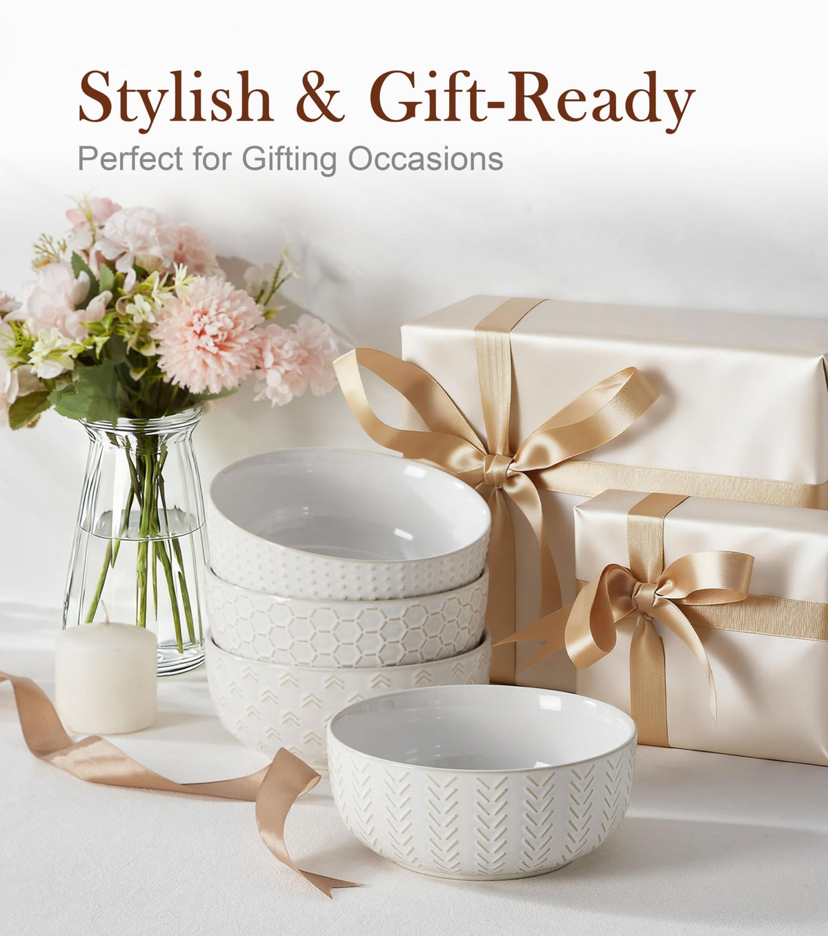 26 oz Ceramic Cereal Bowls Set of 4 J1312