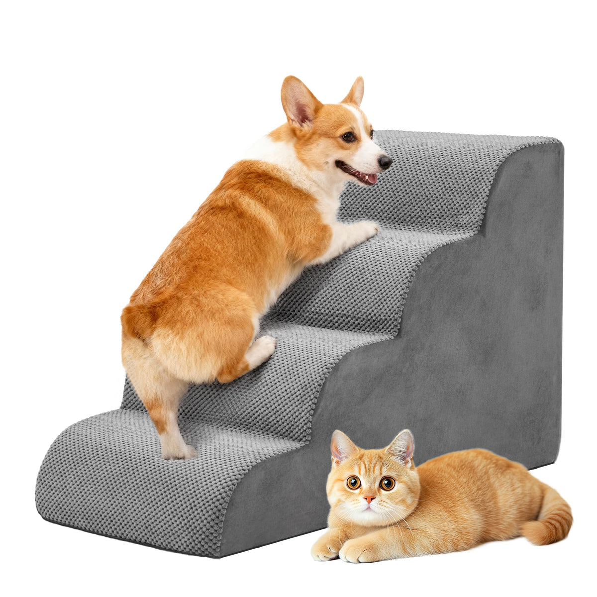 Grey 4-Step Curved Pet Dog Stairs E686