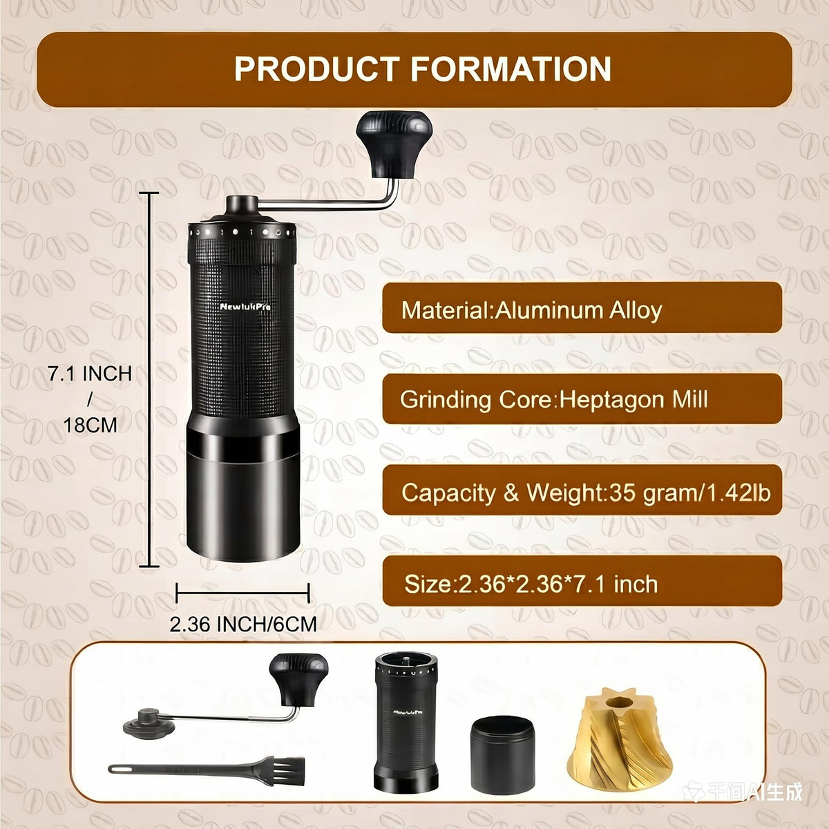 Manual Coffee Grinder, Titanium Conical Burr, 35g Capacity O59261