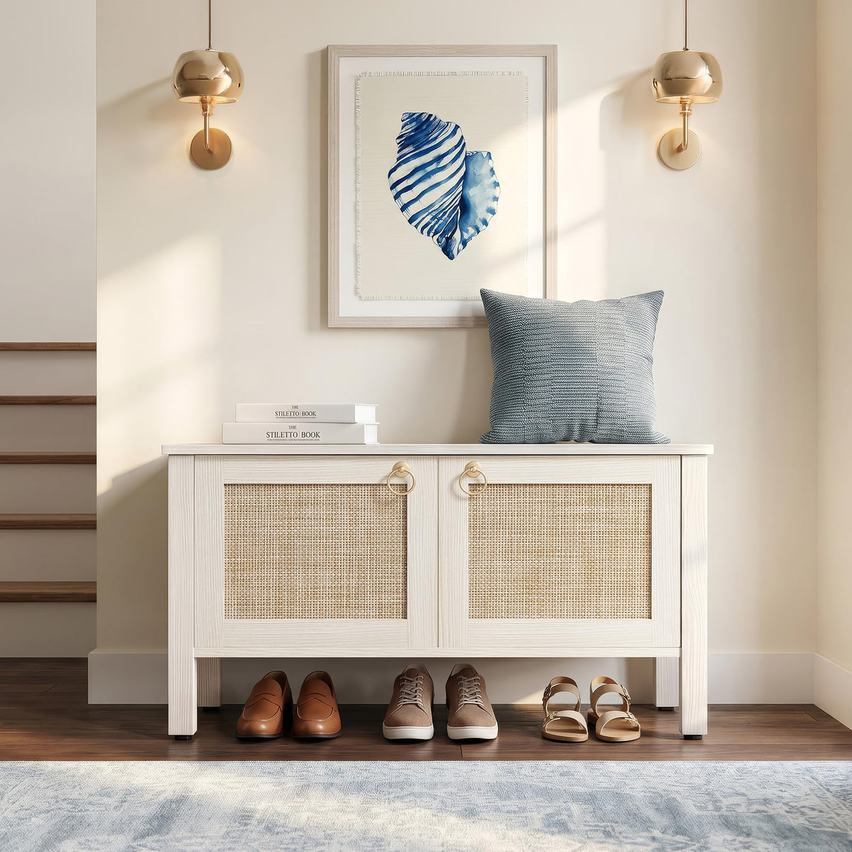 Rattan Storage Bench with 2 Safety Hinges K846148