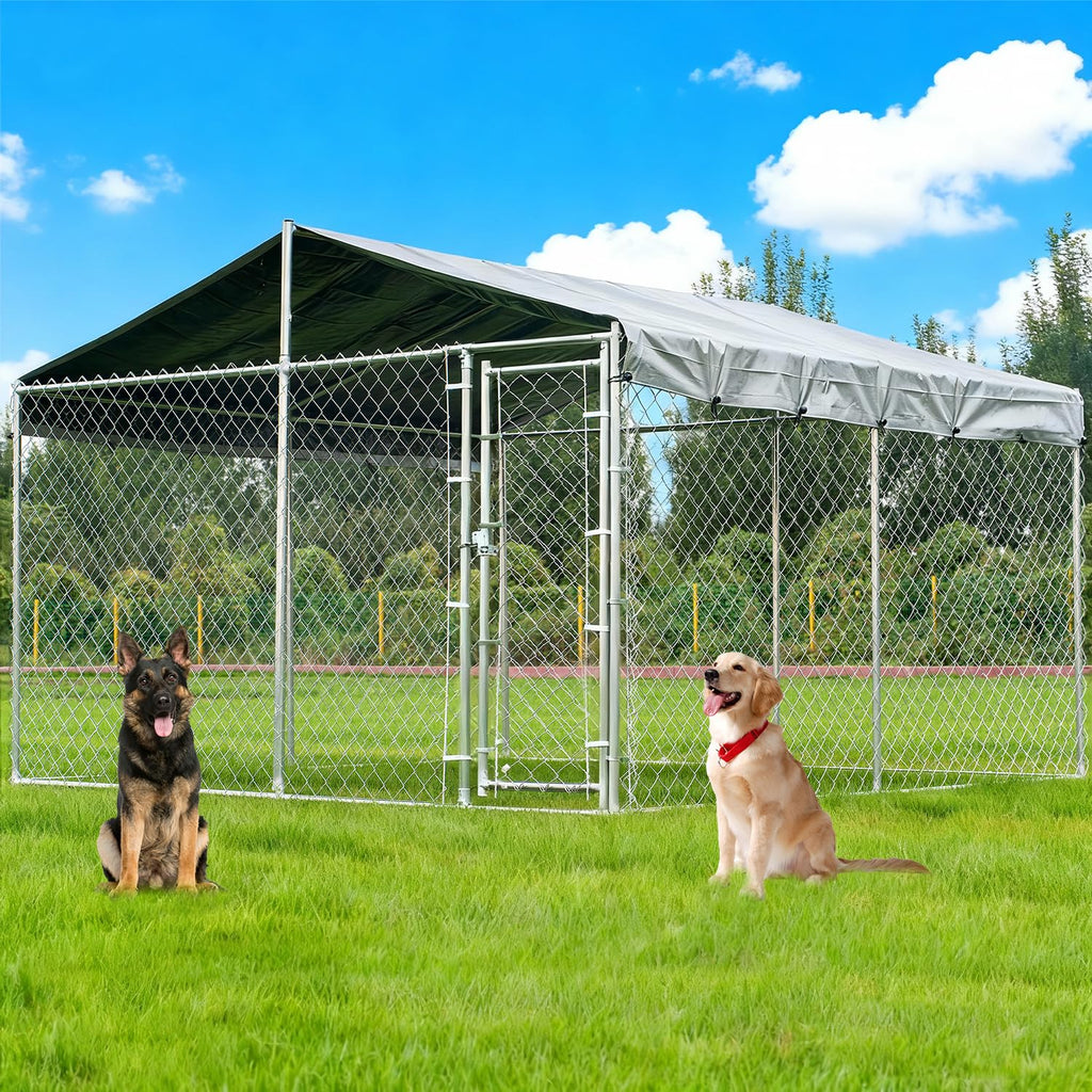 10x10ft Extra Large Heavy-Duty Chain-Link Dog Kennel with Roof J8438