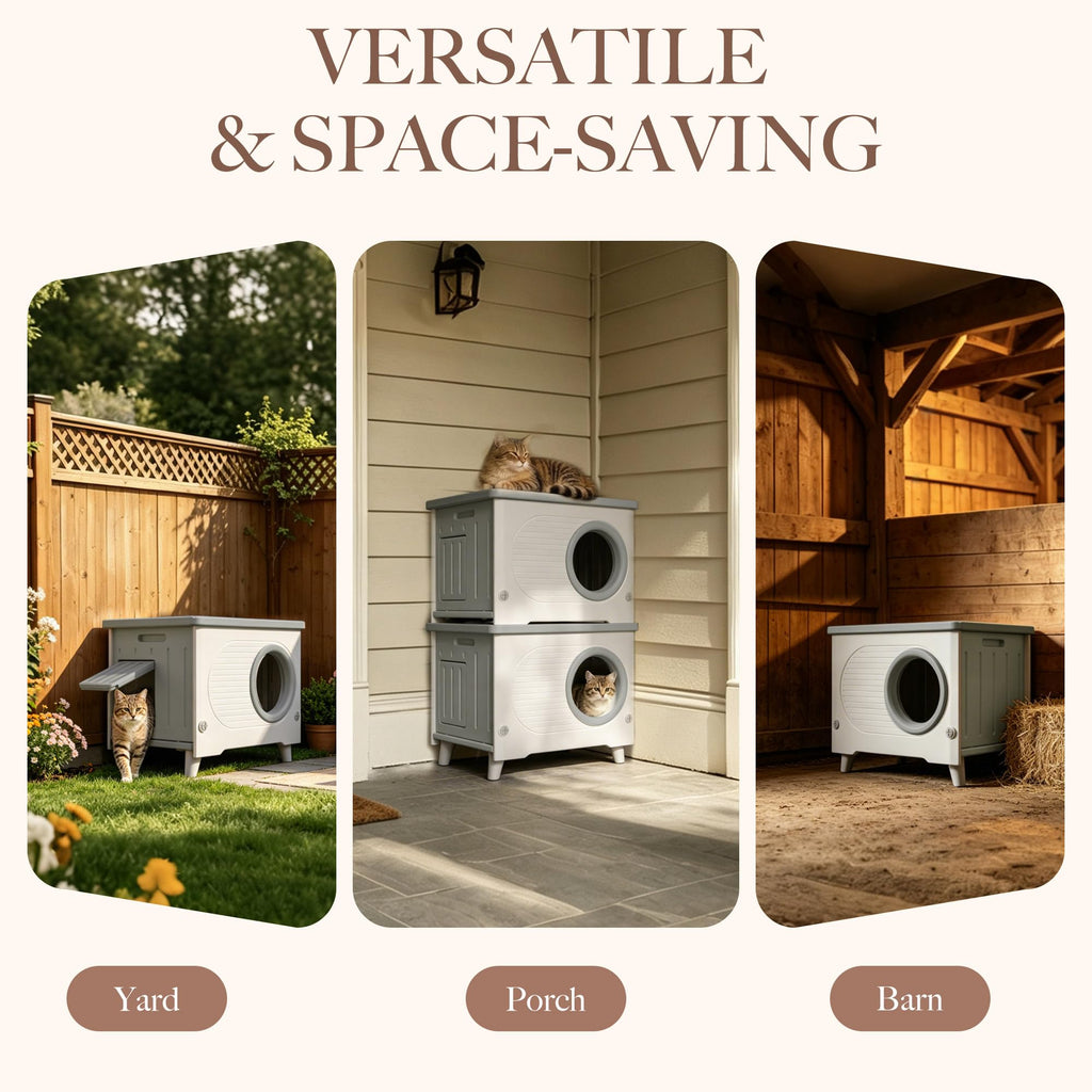 Weatherproof Outdoor Cat House with Escape Door M76160
