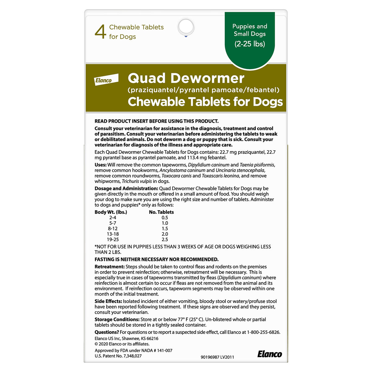 Chewable Dewormer for Small Dogs, 2-25 lbs, 4 Tablets A790705