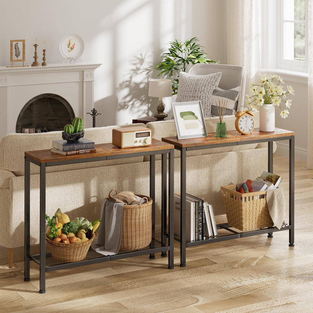 Rustic Brown Console Table with Storage Shelf Y2902