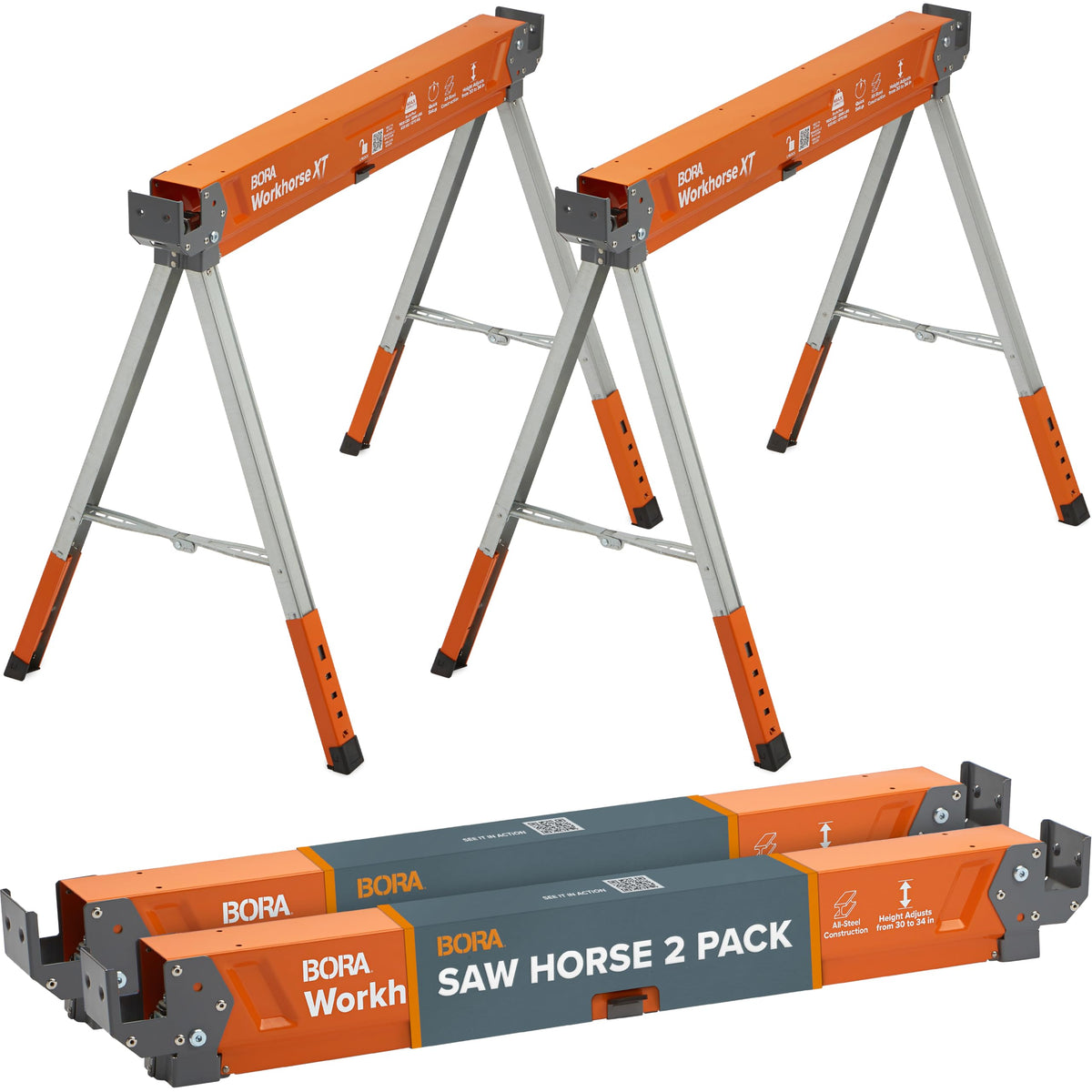 2 Pack Adjustable Folding Heavy Duty Sawhorse T188198