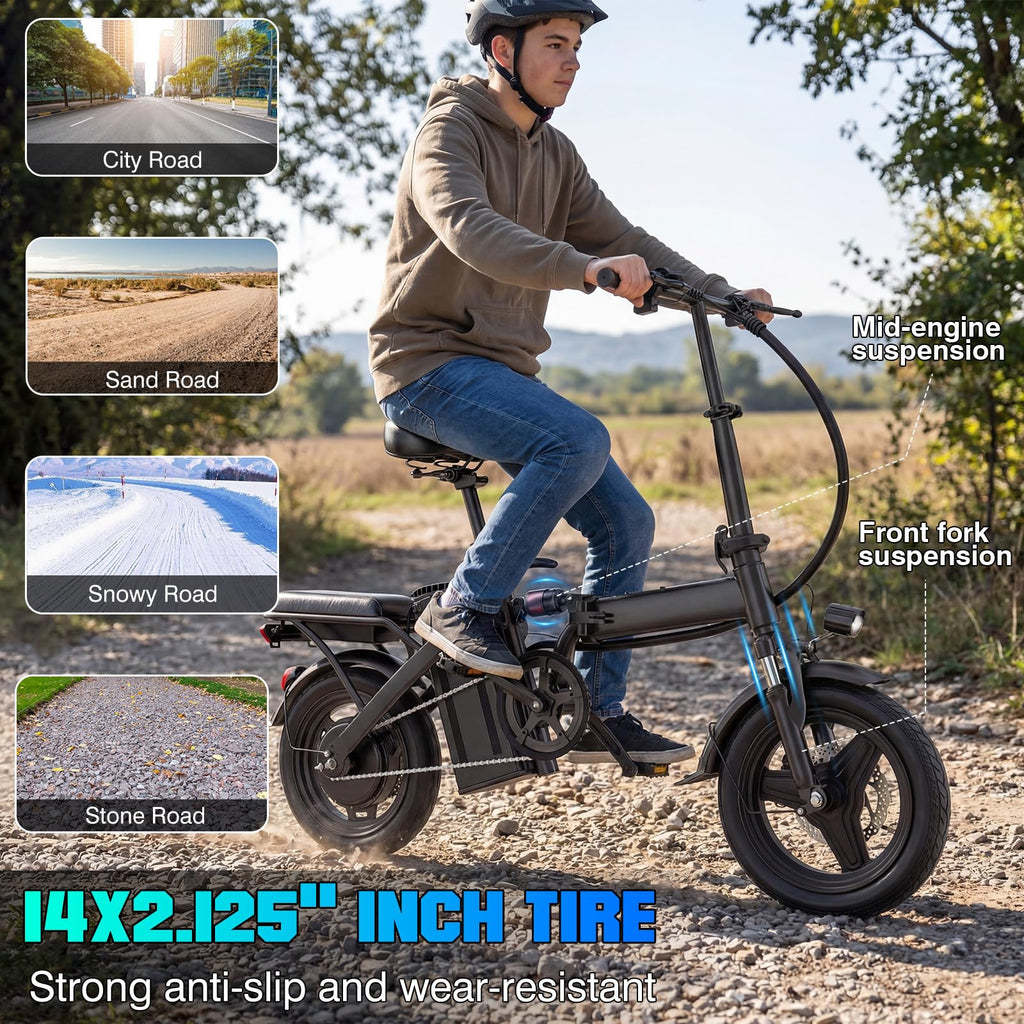 560W Motor 24MPH 32 Miles Range 48V 10Ah Battery 14" Foldable Electric Bike with Basket B5702