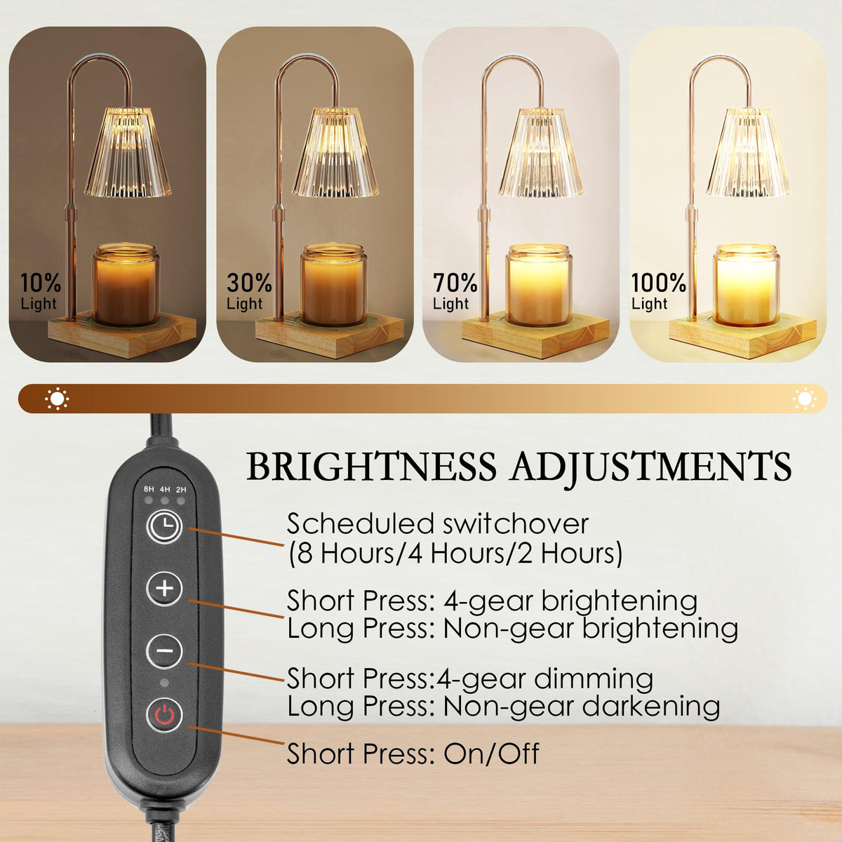 Candle Warmer Lamp with 2 Bulbs, Dimmable, Timer, Adjustable Height U128338