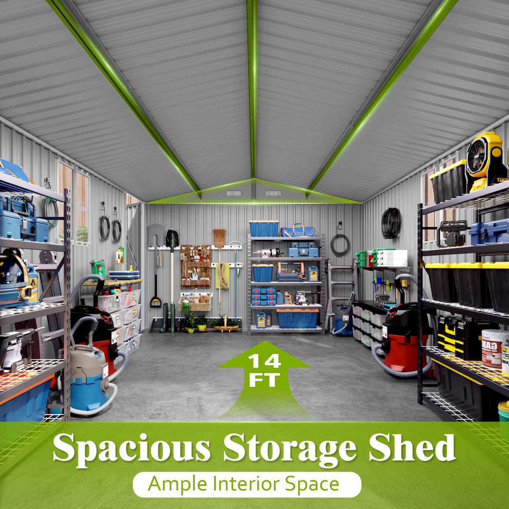 10x14 FT Grey Metal Storage Shed G19688
