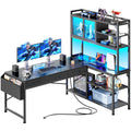 57.5 Inch L Shaped Gaming Desk with Power Outlets V2865