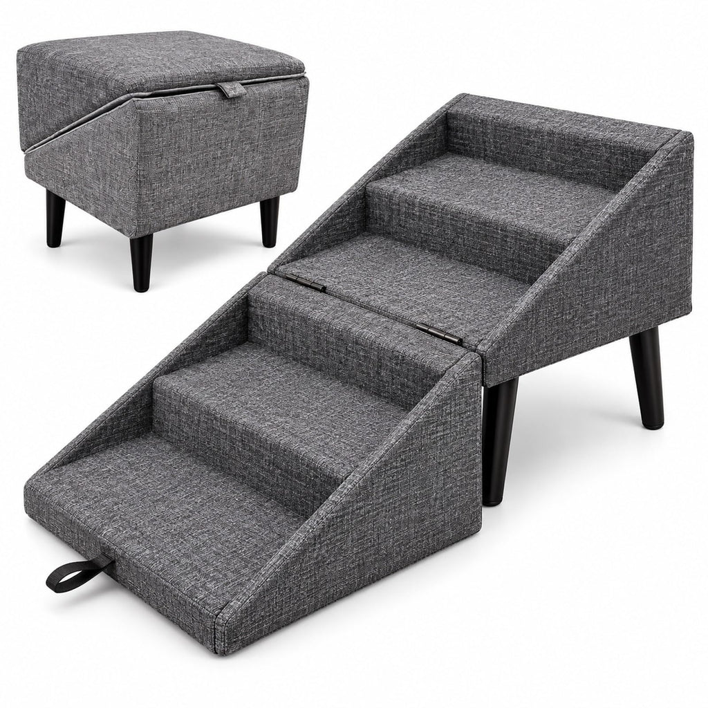 Foldable Dog Stairs Ottoman 2 in 1 Storage Pet Steps E40074