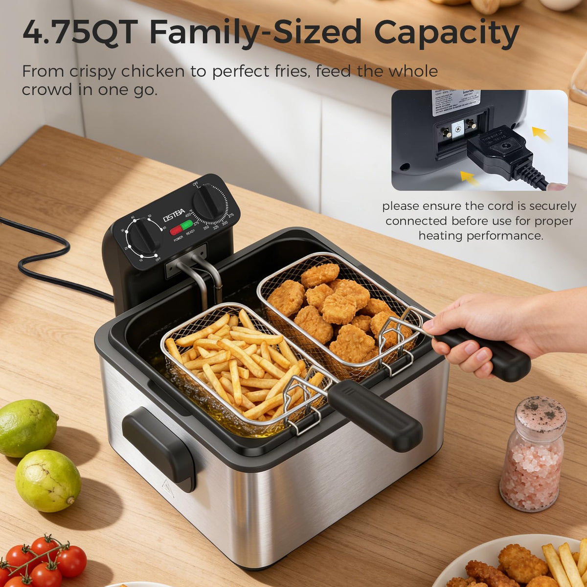 Electric Deep Fryer with 3 Baskets, 4.75QT Stainless Steel P645867