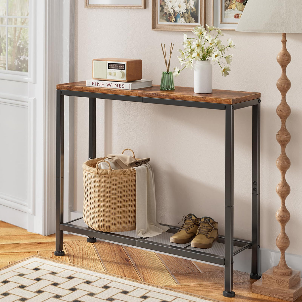 Rustic Brown Console Table with Storage Shelf Y2902