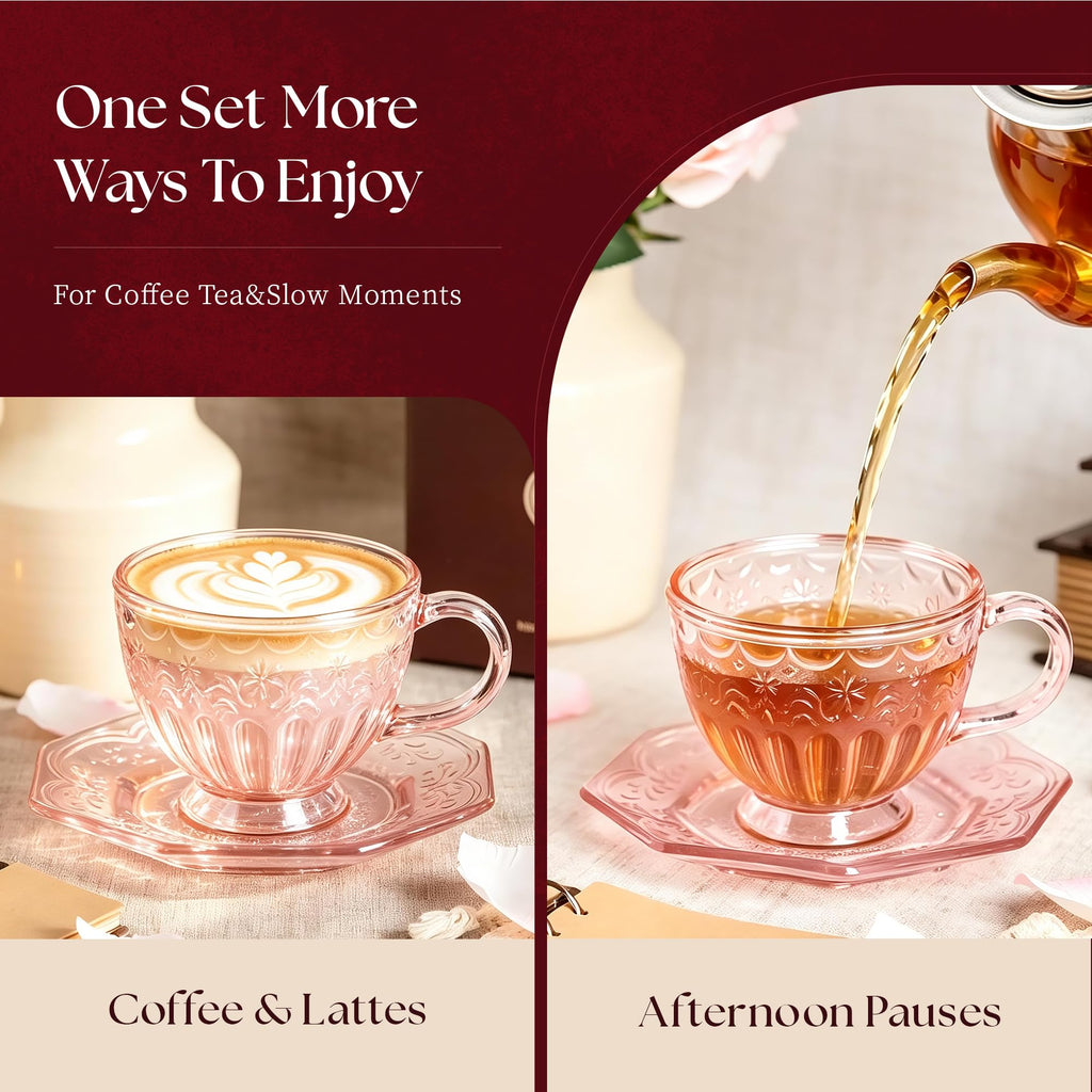 Glass Tea Cup and Saucer Set, 12 oz E3080