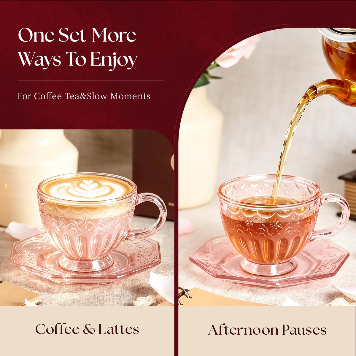 Glass Tea Cup and Saucer Set, 12 oz E3080