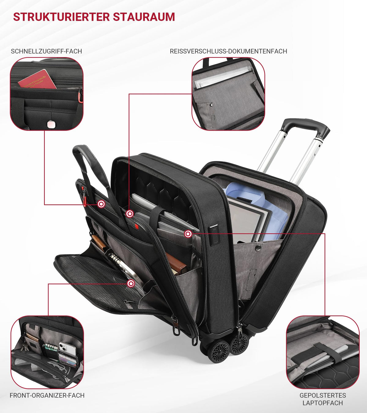 Rolling Laptop Bag with USB & Type-C Charging Port, Water Resistant 17.3 Inch K3756