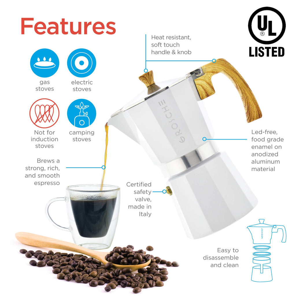 Stovetop Espresso Maker Moka Pot 5 oz White H597810