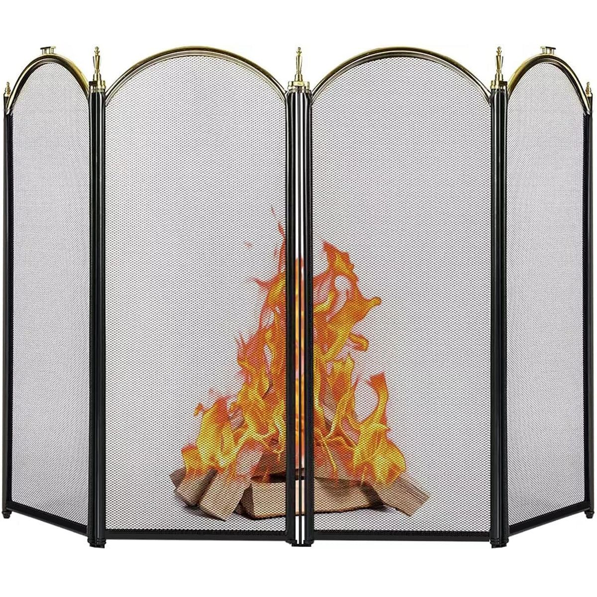Large Gold 4 Panel Wrought Iron Fireplace Screen M36710