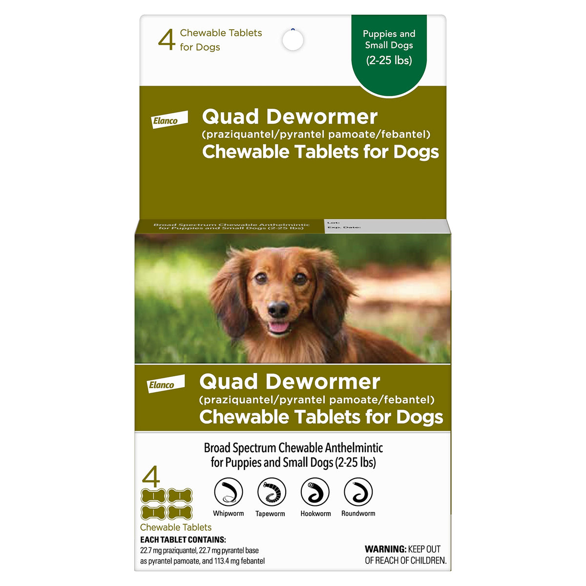 Chewable Dewormer for Small Dogs, 2-25 lbs, 4 Tablets A790705