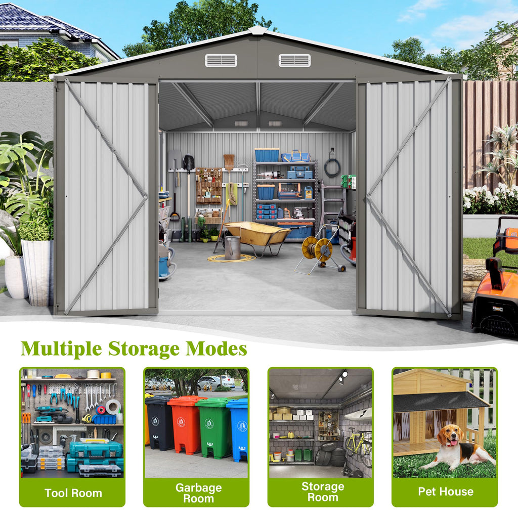 10x14 FT Grey Metal Storage Shed G19688