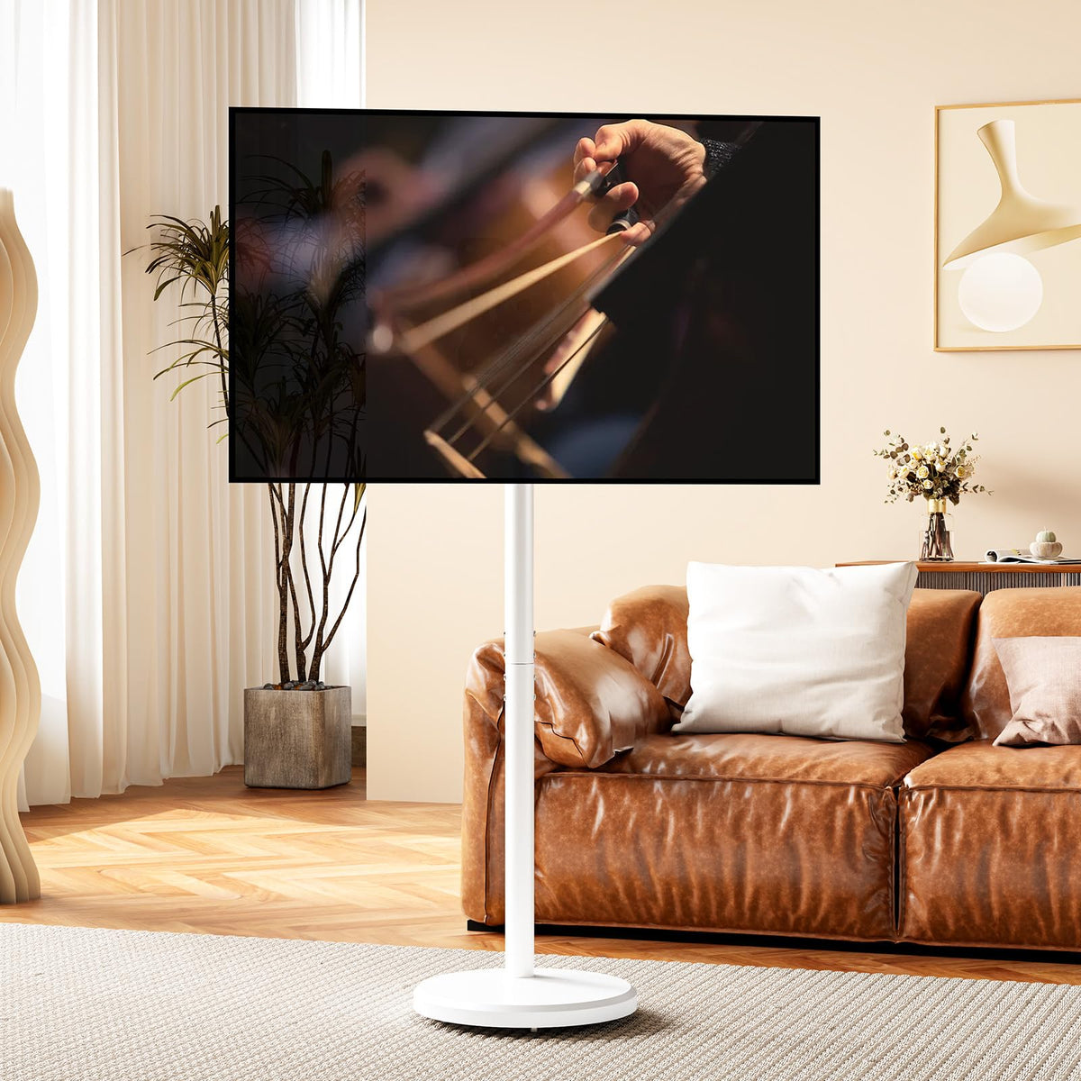 White Rolling TV Stand with Wheels Q396