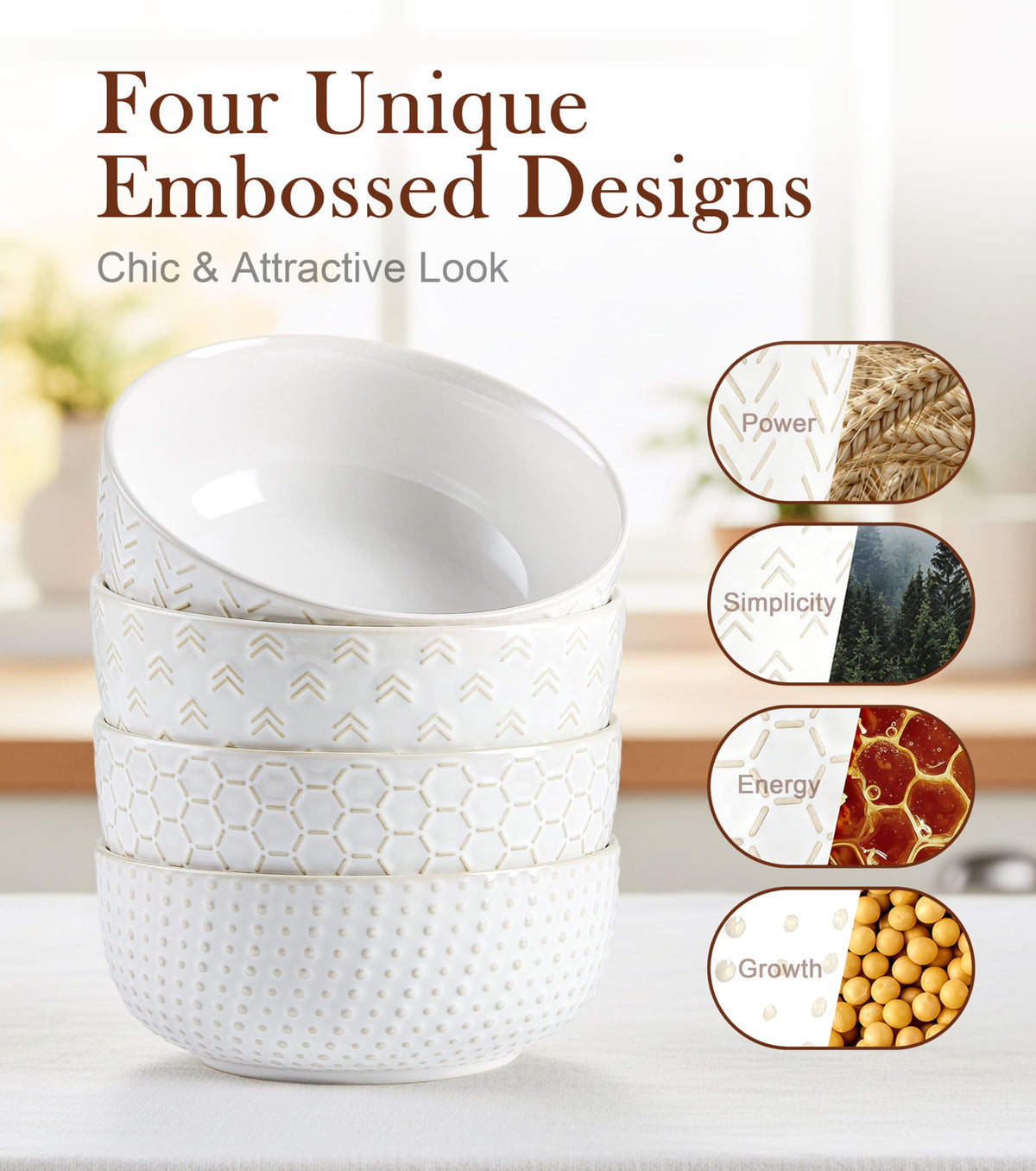 26 oz Ceramic Cereal Bowls Set of 4 J1312