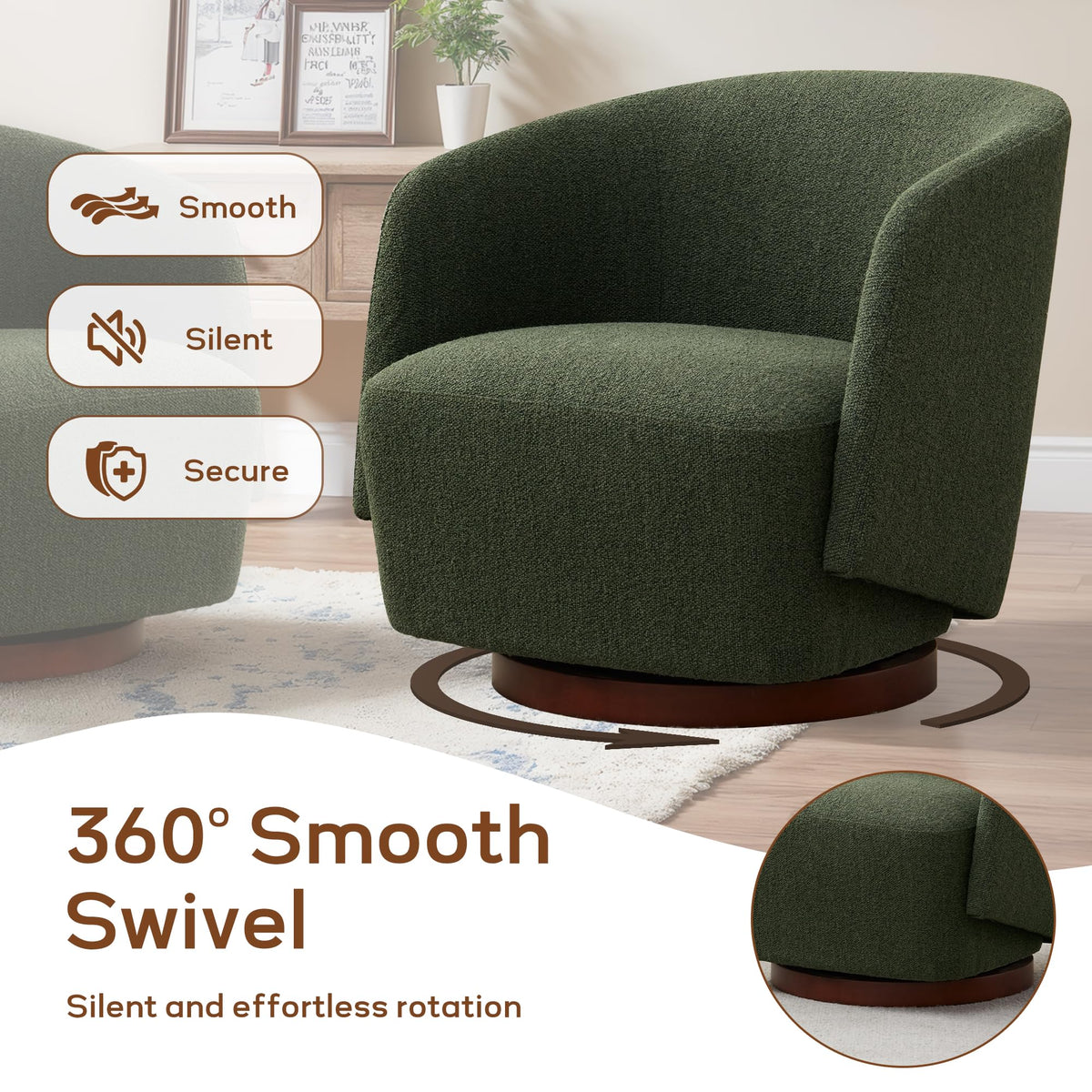 Boucle Swivel Accent Chairs Set of 2 Green H52324