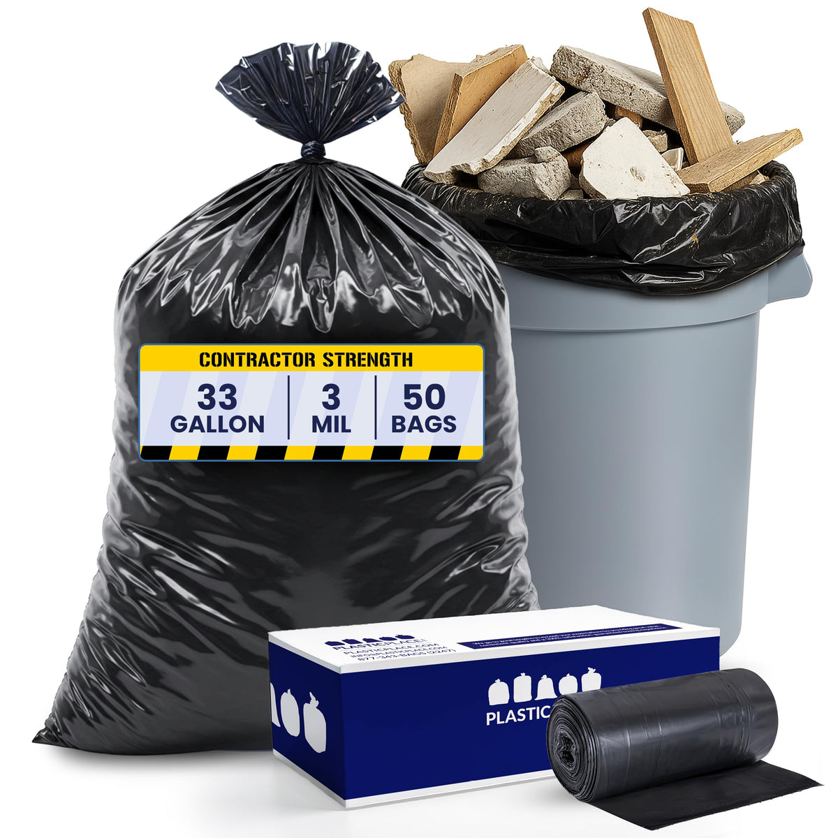 33 Gallon 3.0 Mil Black Heavy Duty Trash Bags 50 Count N94795