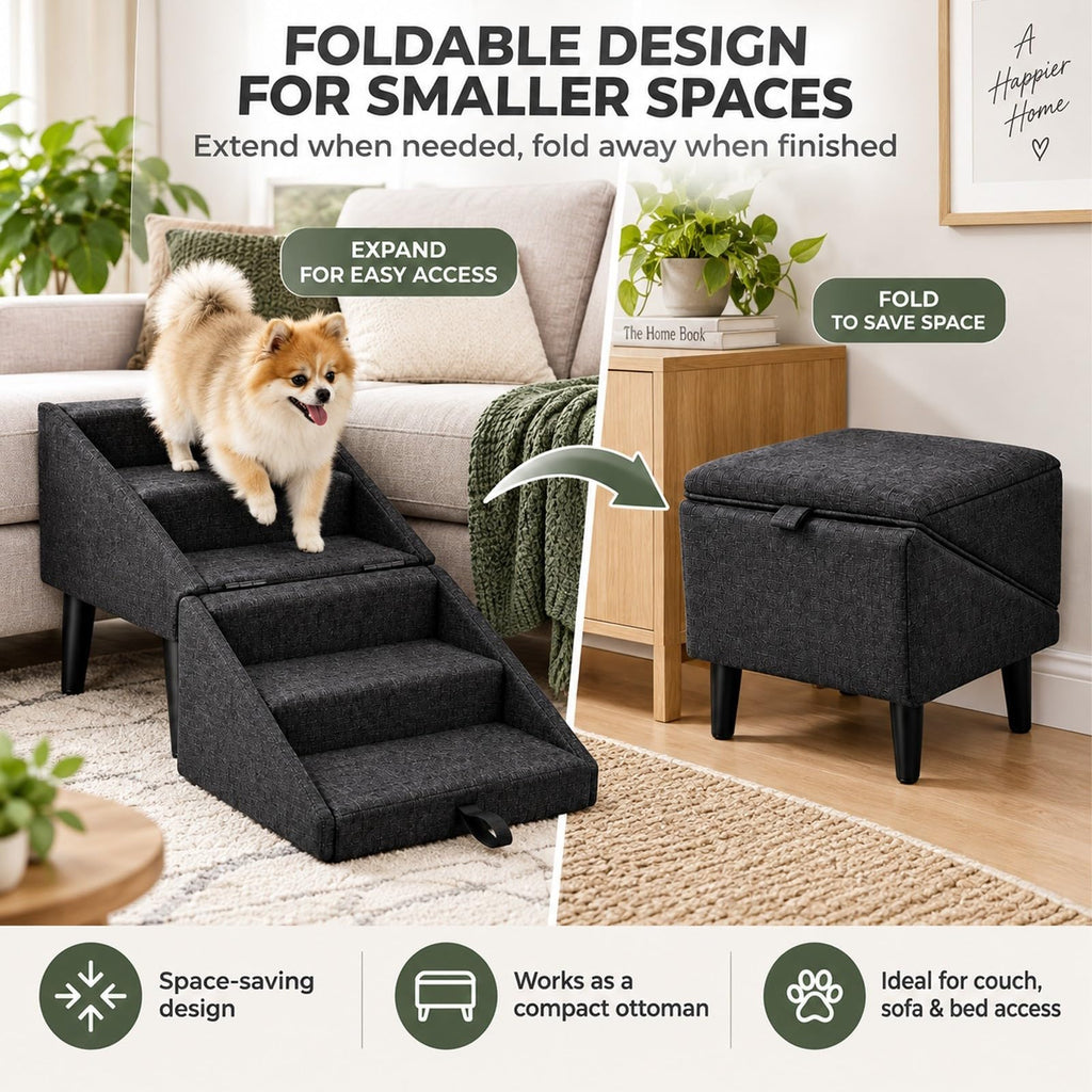 Foldable Dog Stairs Ottoman 2 in 1 Storage Pet Steps E40074