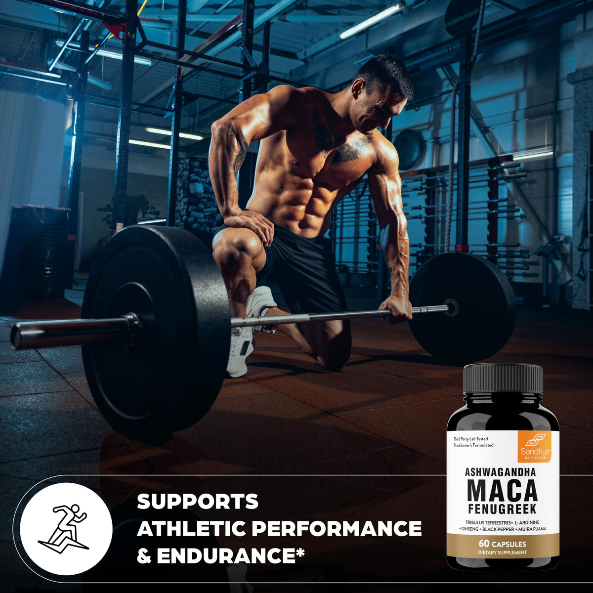 Maca Root Fenugreek Ashwagandha L-Arginine Ginseng Muira Puama Herbal Supplement 60 Capsules W15629