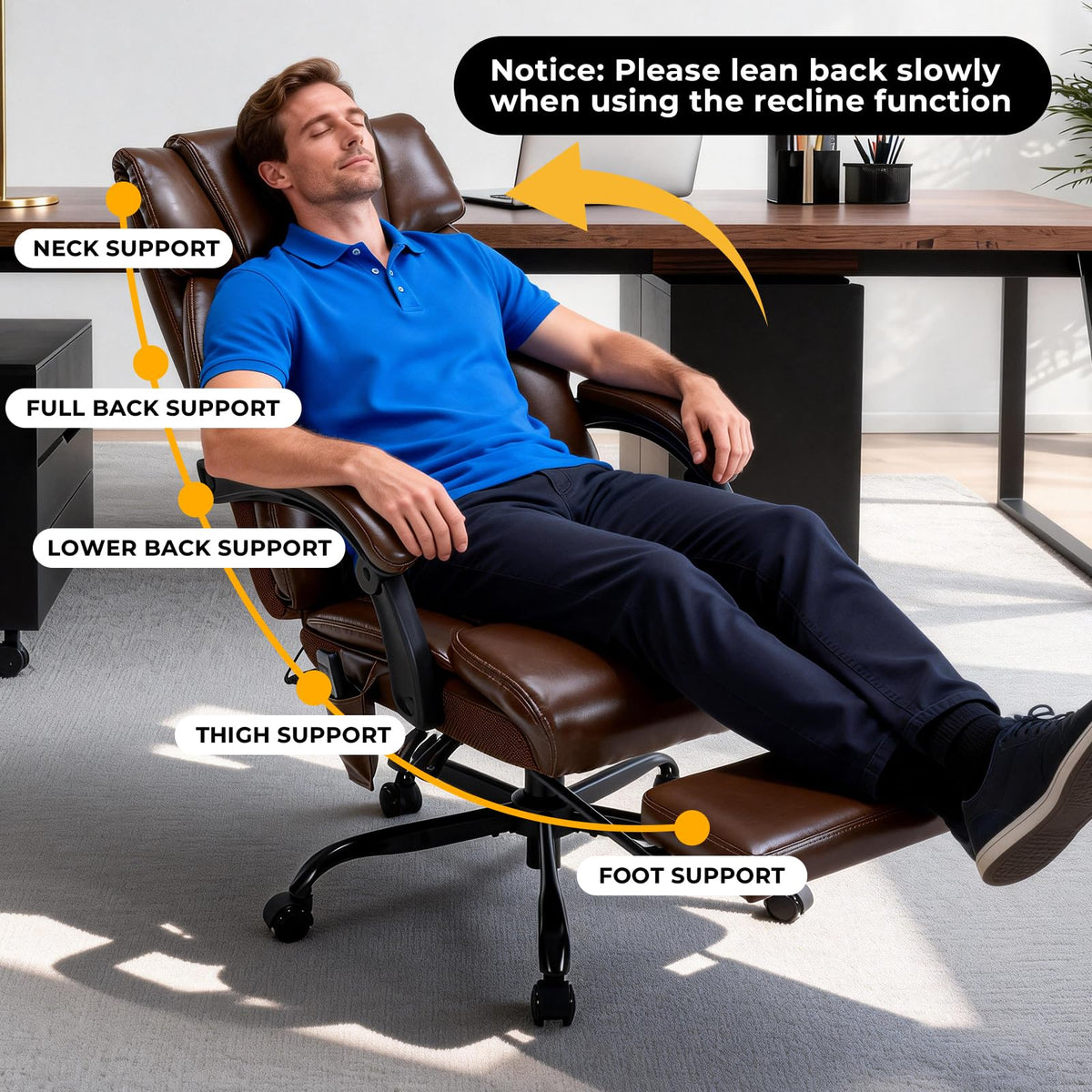 Brown Heated Massage Reclining Leather Office Chair with Foot Rest K706156