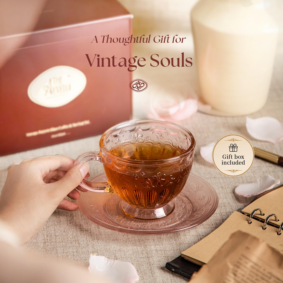 Glass Tea Cup and Saucer Set, 12 oz E3080
