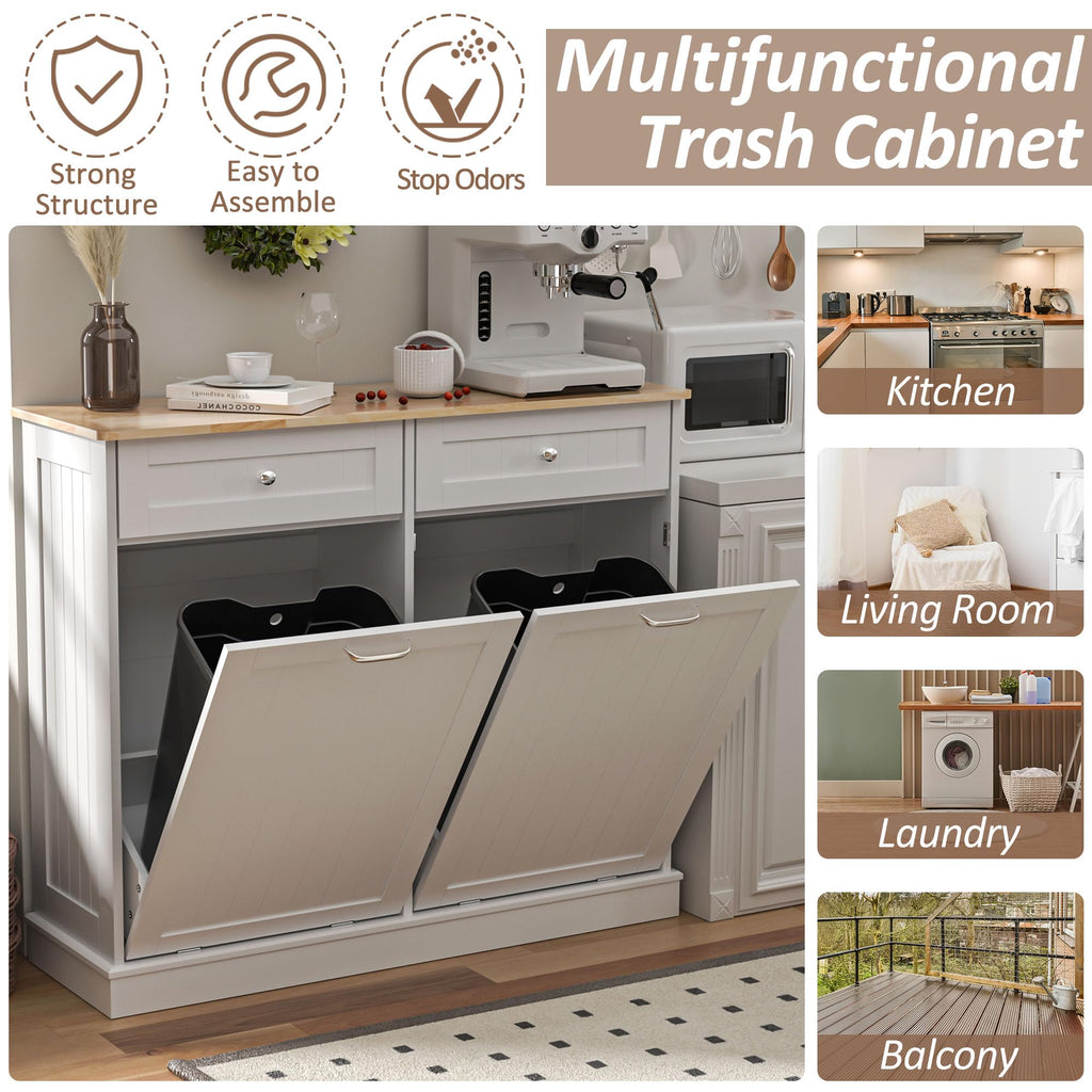 White 2x13 Gallons Tilt Out Trash Can Cabinet G8971