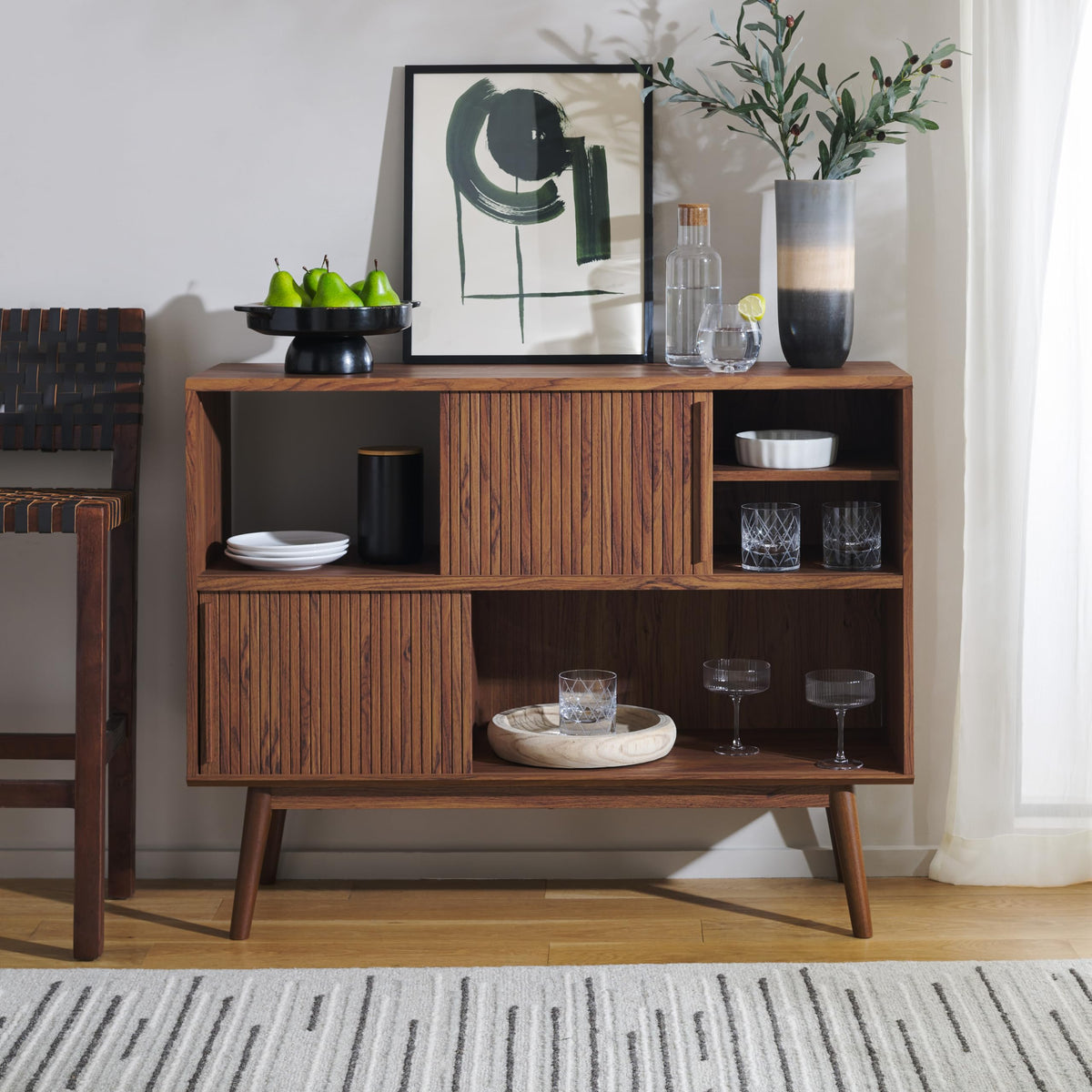 Walnut Brown TV Stand with Sliding Door W82172