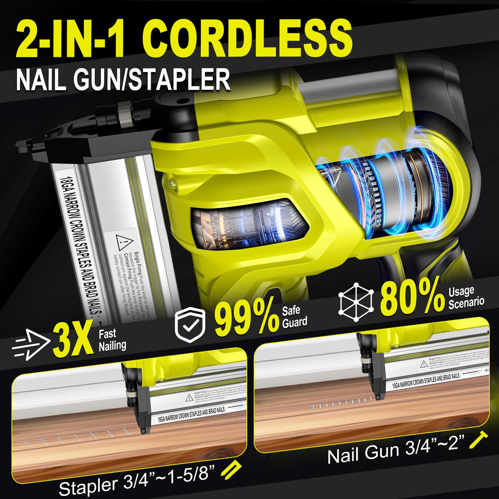 2" Cordless Brad Nailer, 2-in-1 21V Electric Brad Nailer with Battery M314