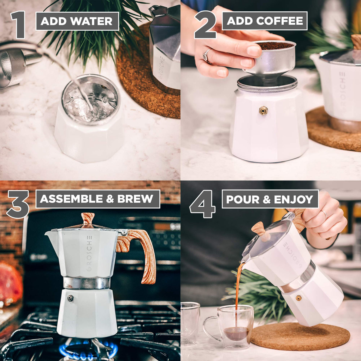 Stovetop Espresso Maker Moka Pot 5 oz White H597810