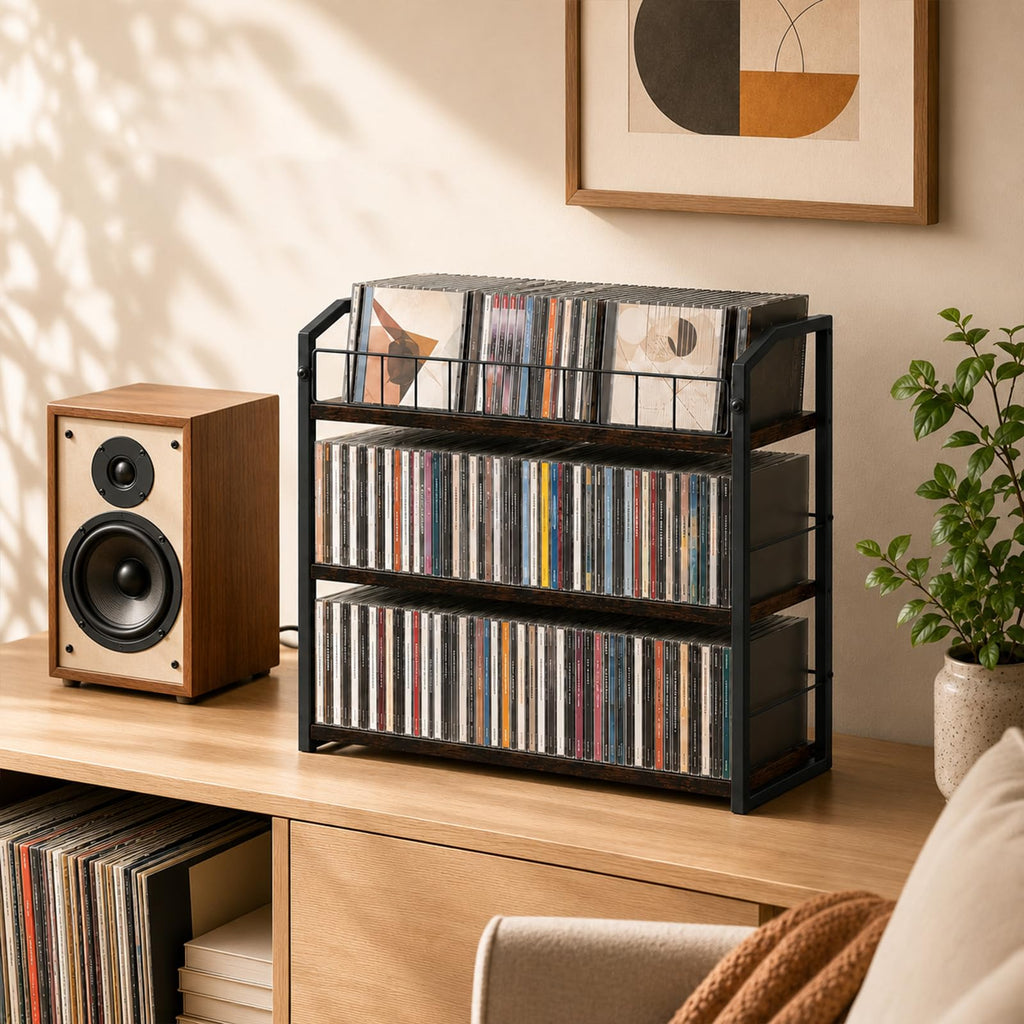 3-Tier Metal and Wood CD Storage Rack N88059